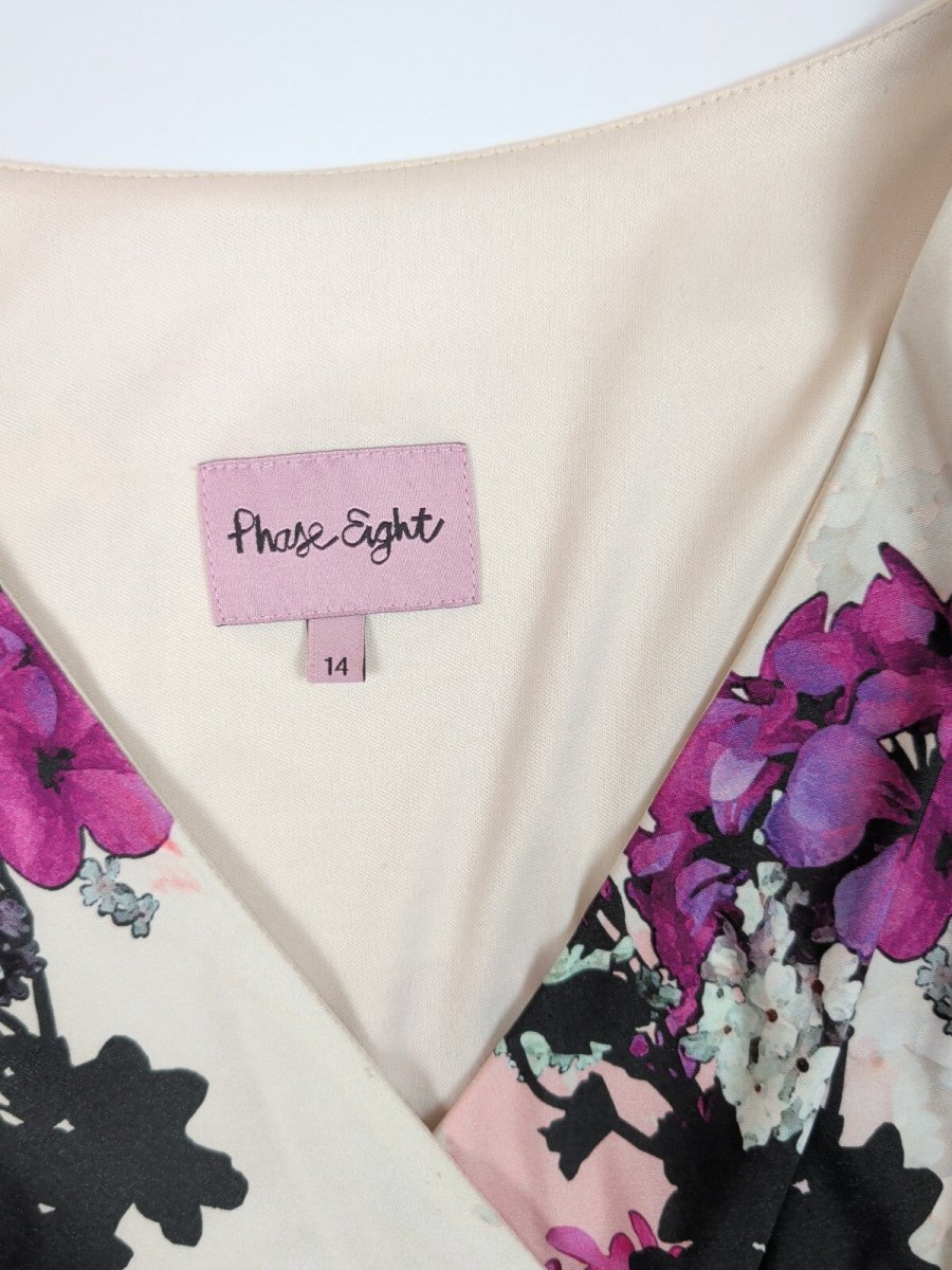 Phase Eight Floral Lace Sleeve Wrap Dress Women Size 14 Cream Black Pink – product photo 3 | RewearableUK