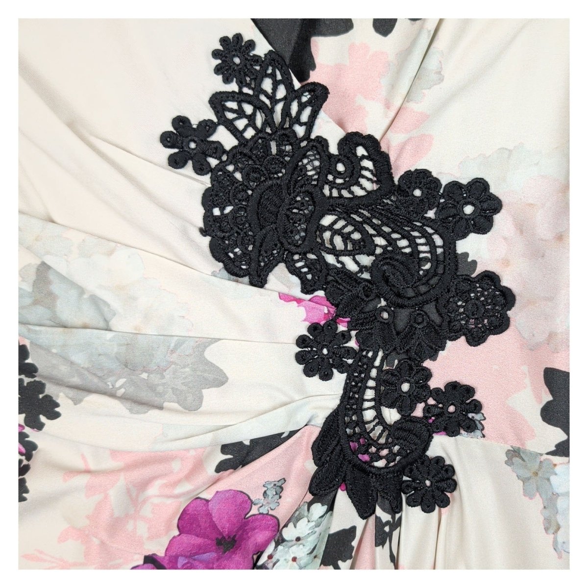 Phase Eight Floral Lace Sleeve Wrap Dress Women Size 14 Cream Black Pink – product photo 4 | RewearableUK