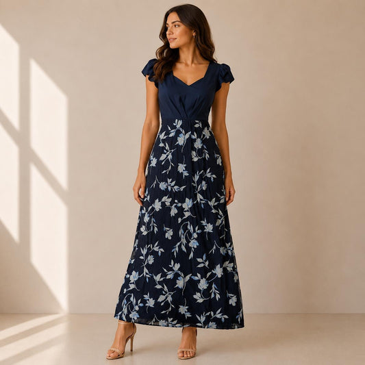 Phase Eight Floral Maxi Dress UK 16 Navy Blue Short Sleeve by Phase Eight – DRESSING | RewearableUK