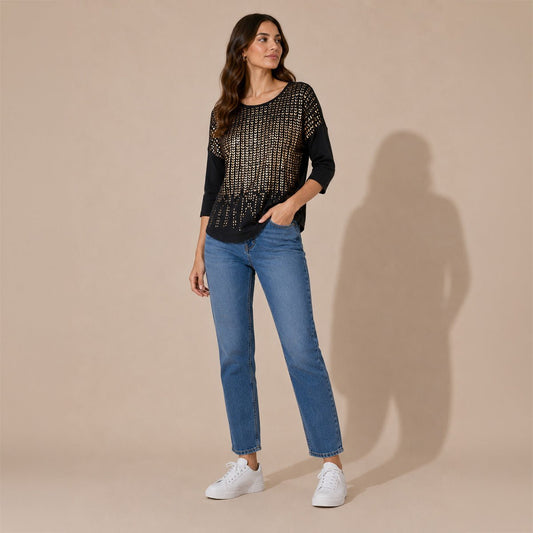 Phase Eight Gold Foil Batwing Top UK 12 Black – Top product photo 1 | RewearableUK