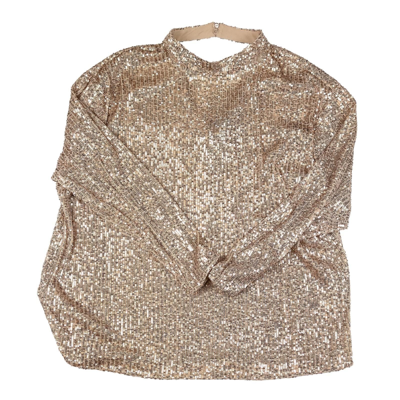 Phase Eight Gold Sequin Top Size UK 14 Champagne Choker V - Neck Party Sparkle by Phase Eight – | RewearableUK