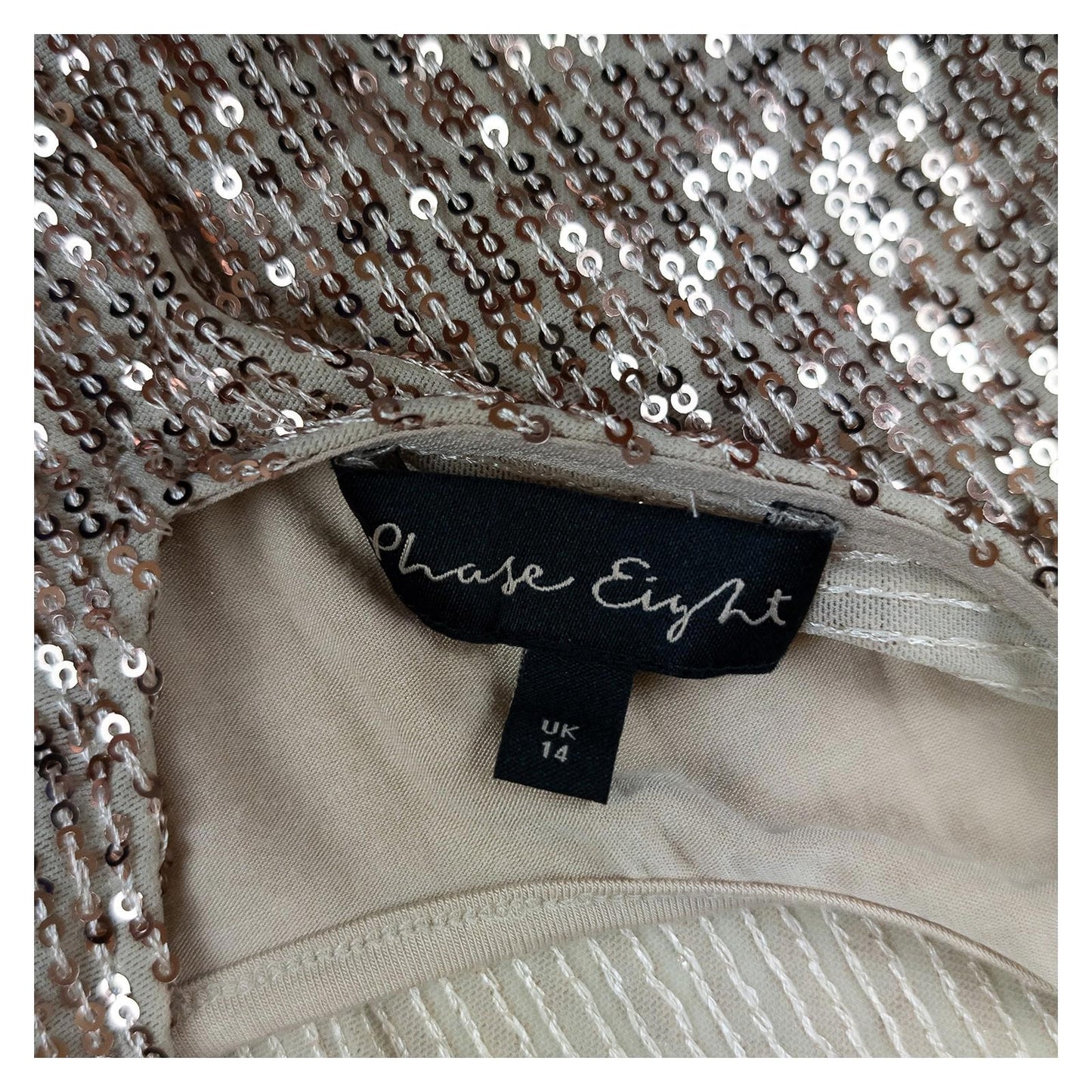 Phase Eight Gold Sequin Top Size UK 14 Champagne Choker V - Neck Party Sparkle by Phase Eight – | RewearableUK