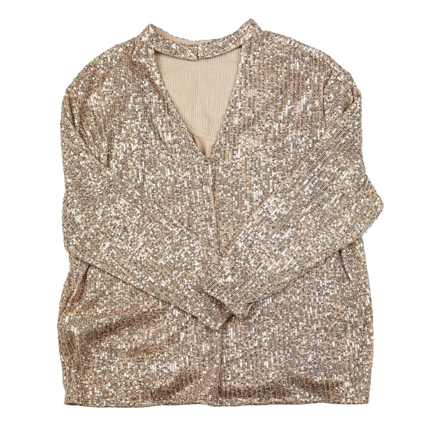 Phase Eight Gold Sequin Top Size UK 14 Champagne Choker V - Neck Party Sparkle by Phase Eight – | RewearableUK