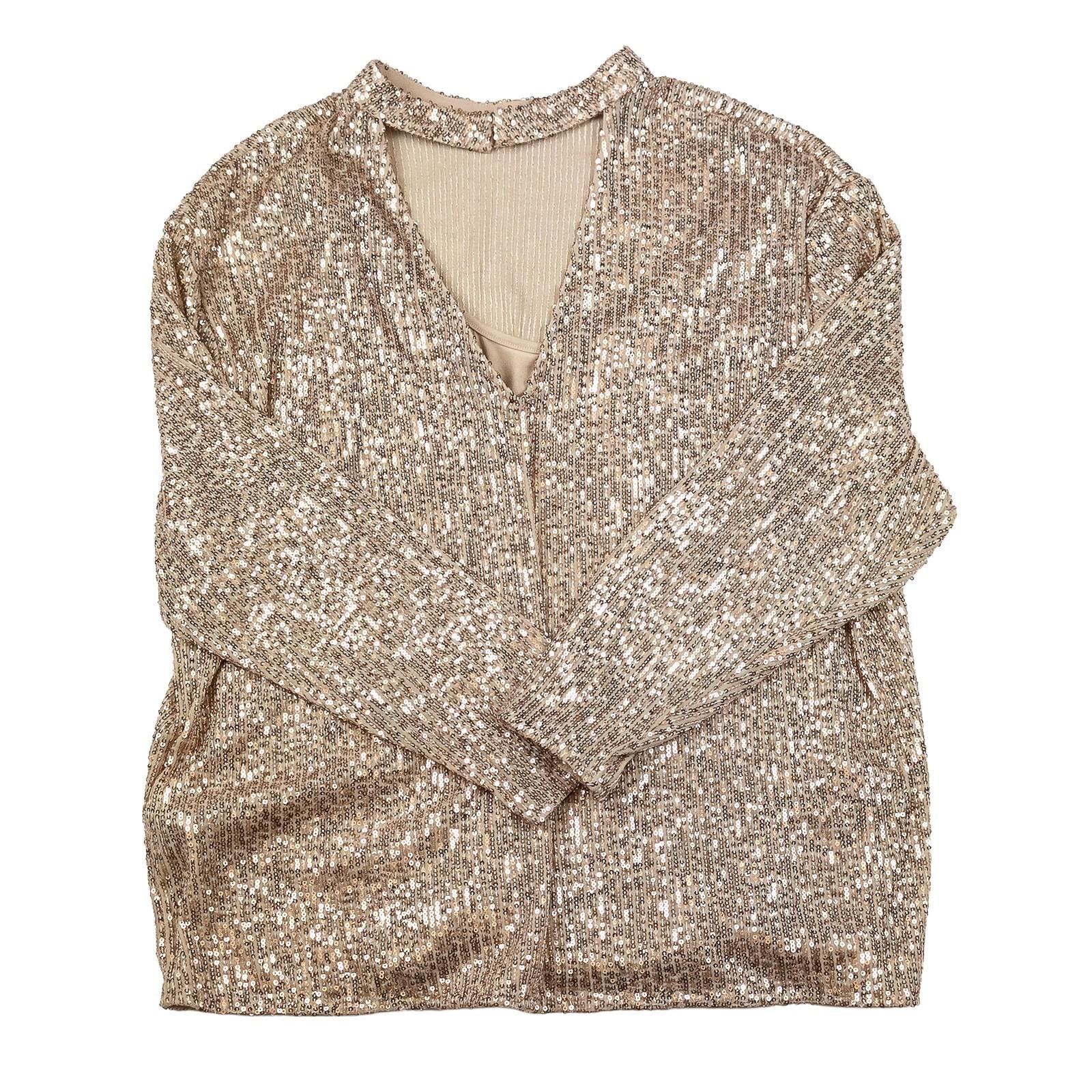 Phase Eight Gold Sequin Top Size UK 14 Champagne Choker V - Neck Party Sparkle by Phase Eight – | RewearableUK