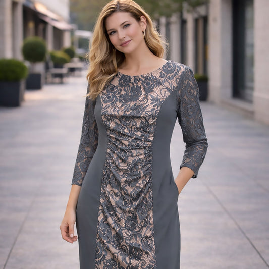 Phase Eight Lace Panel Dress Grey Nude UK 14 Elegant Occasion by Phase Eight – DRESSING | RewearableUK