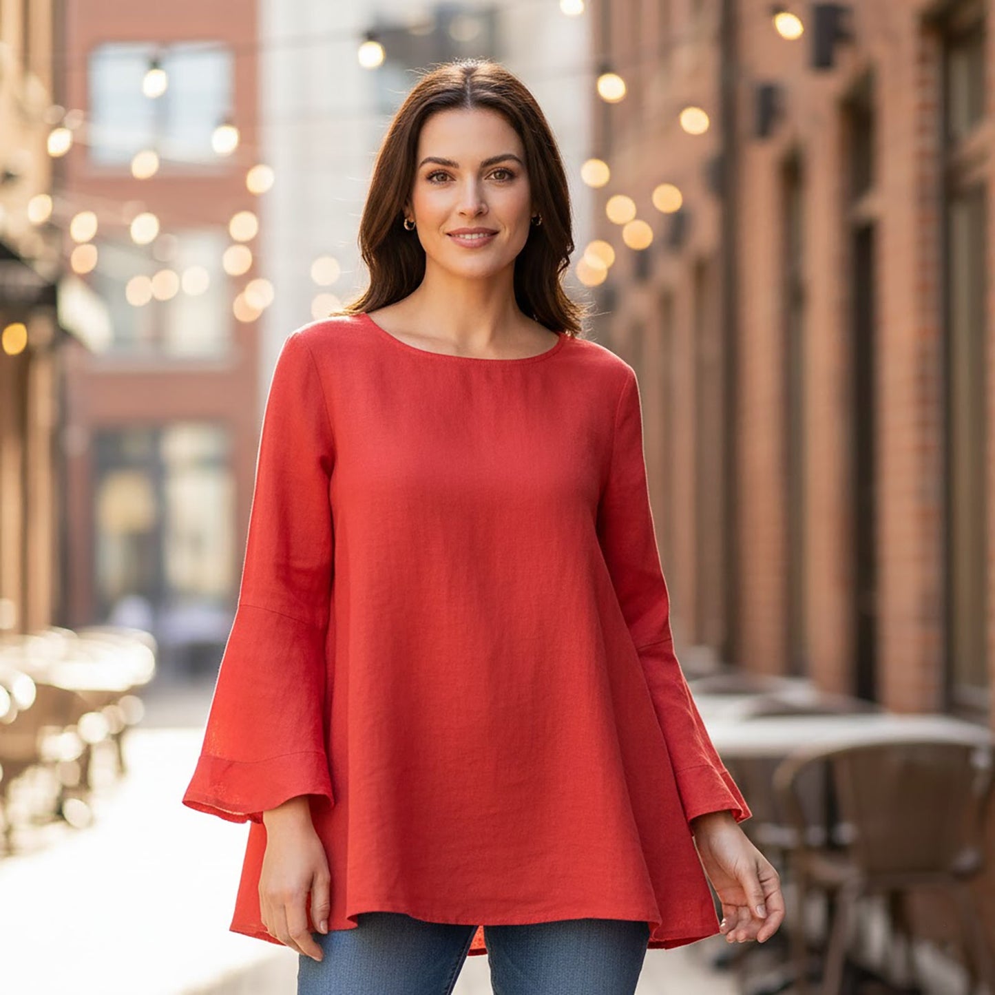 Phase Eight Linen Tunic Top Red Bell Sleeve | Women's UK 14 by Phase Eight – blouse | RewearableUK