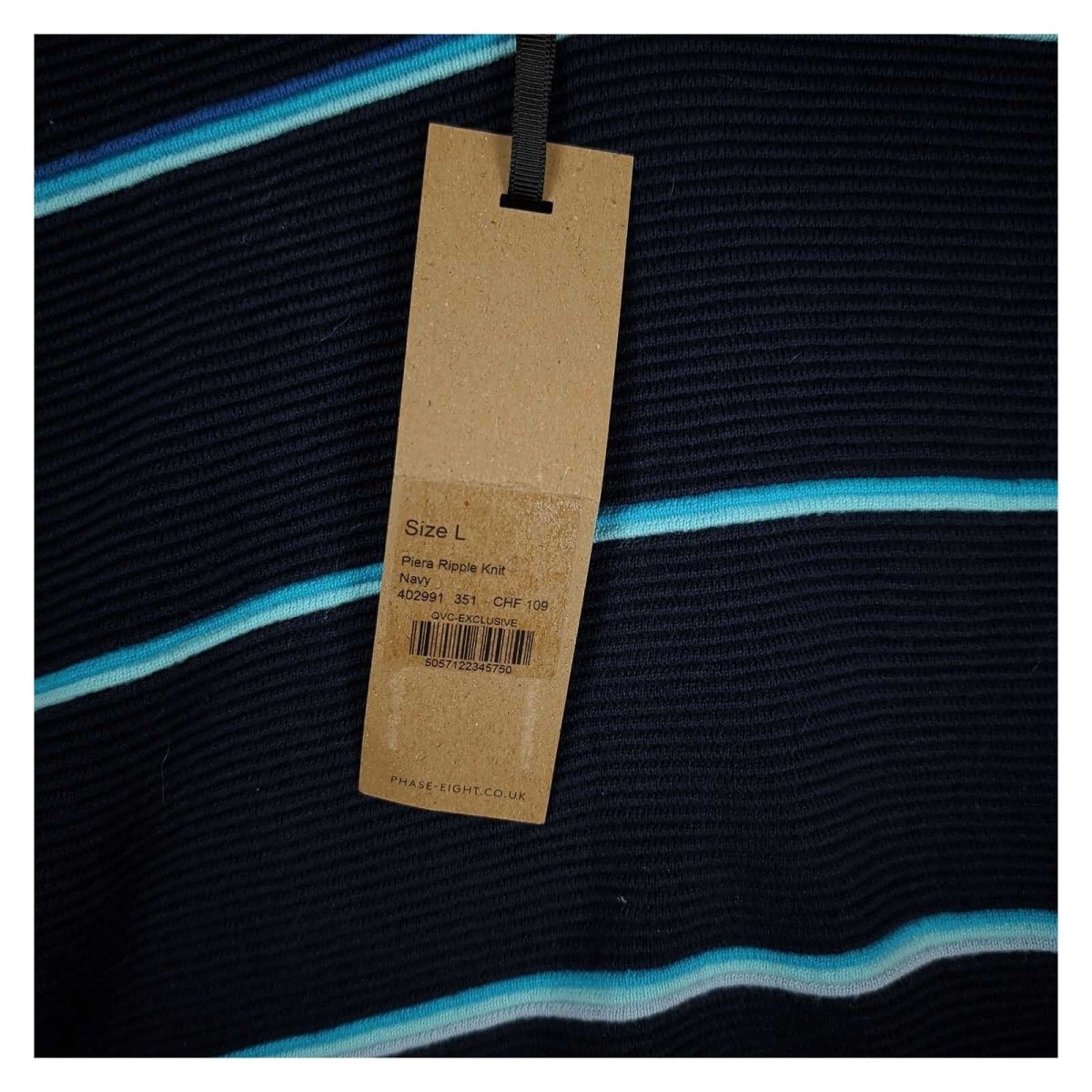 Phase Eight Piera Navy Stripe Ripple Knit Jumper L UK 16 18 Cotton NWT – product photo 2 | RewearableUK