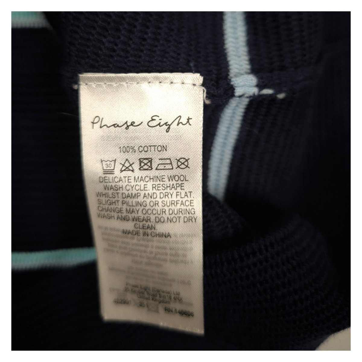 Phase Eight Piera Navy Stripe Ripple Knit Jumper L UK 16 18 Cotton NWT – product photo 4 | RewearableUK