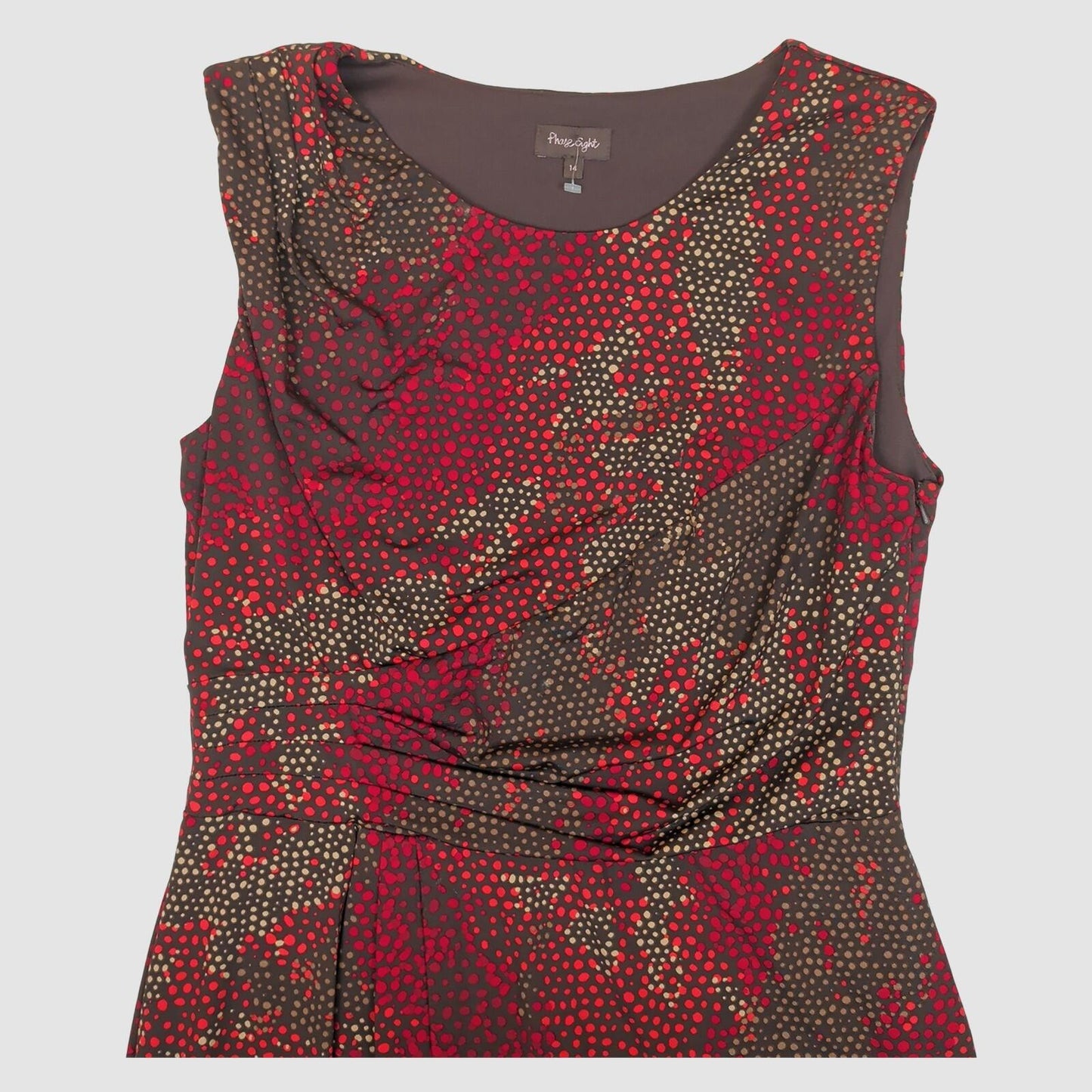 Phase Eight Red Brown Ruched Sheath Dress UK 14 Sleeveless Print Occasion by Phase Eight – | RewearableUK