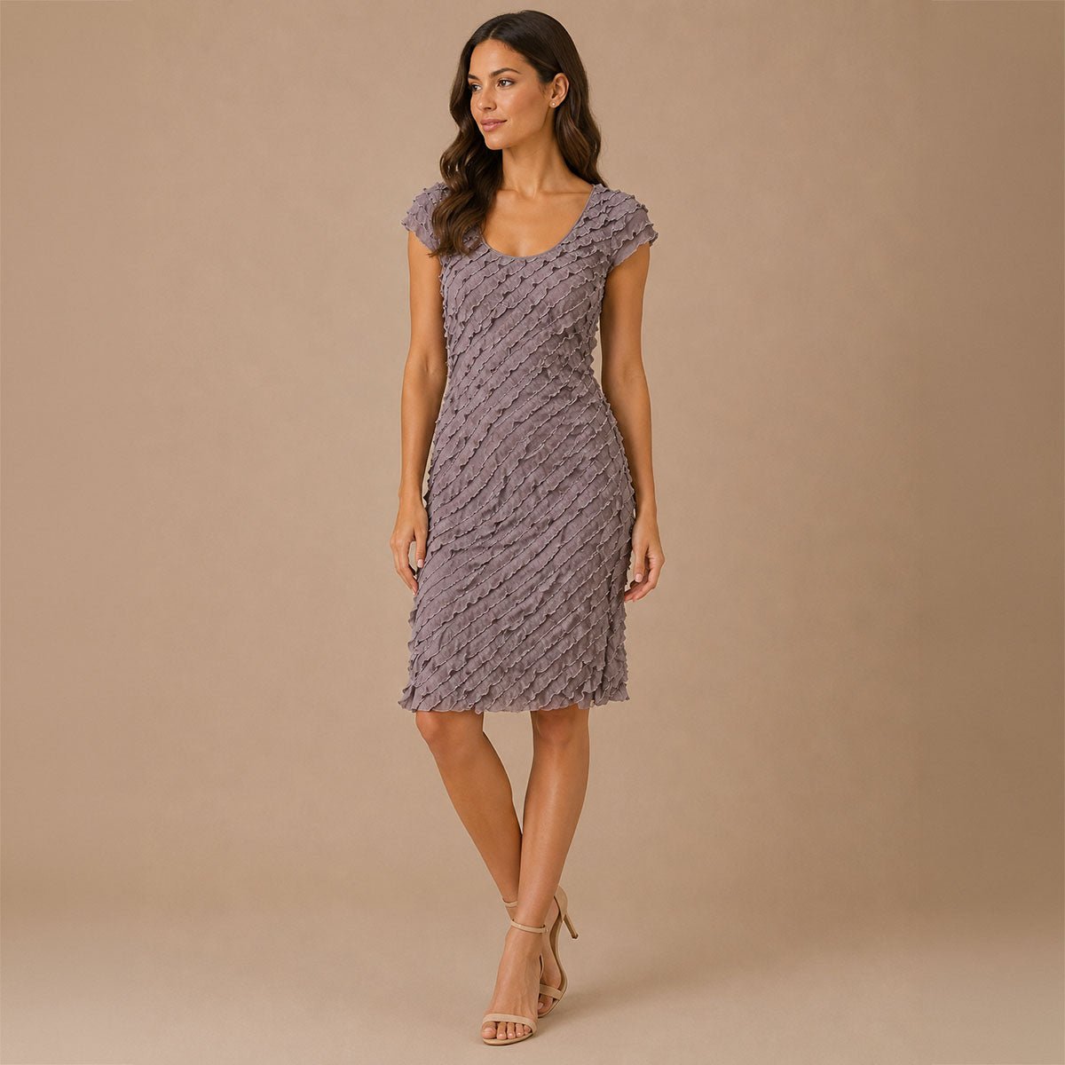 Phase Eight Ruffle Dress UK 10 Grey Taupe Textured Stretch Occasion – DRESSING product photo 1 | RewearableUK