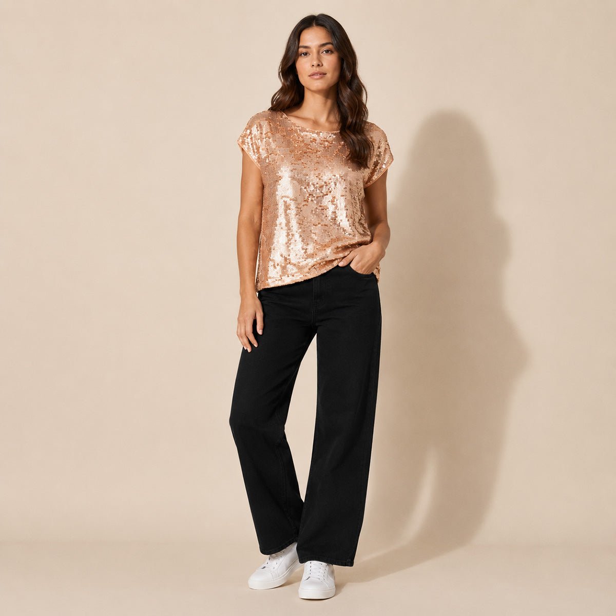 Phase Eight Sequin Top UK 10 Rose Gold Short Sleeve – Top product photo 1 | RewearableUK