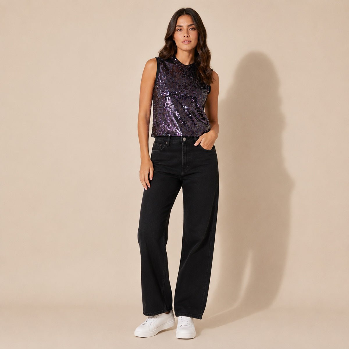 Phase Eight Sequin Top UK 14 Black Purple Iridescent – Top product photo 1 | RewearableUK