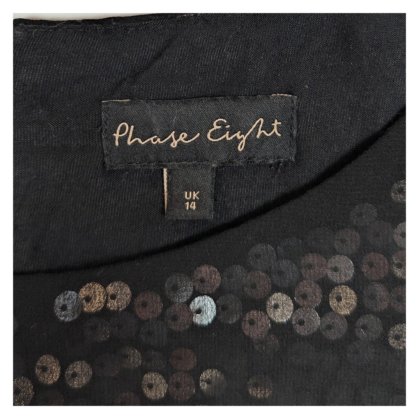 Phase Eight Sequin Top UK 14 Black Silver Batwing Overlay Party Blouse Zip Back by Phase Eight – | RewearableUK