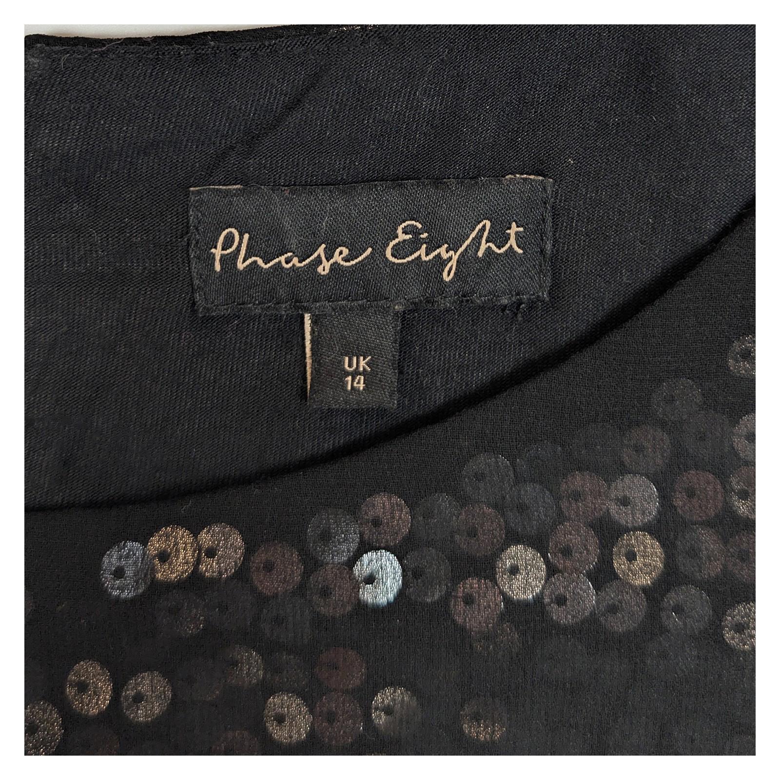 Phase Eight Sequin Top UK 14 Black Silver Batwing Overlay Party Blouse Zip Back by Phase Eight – | RewearableUK