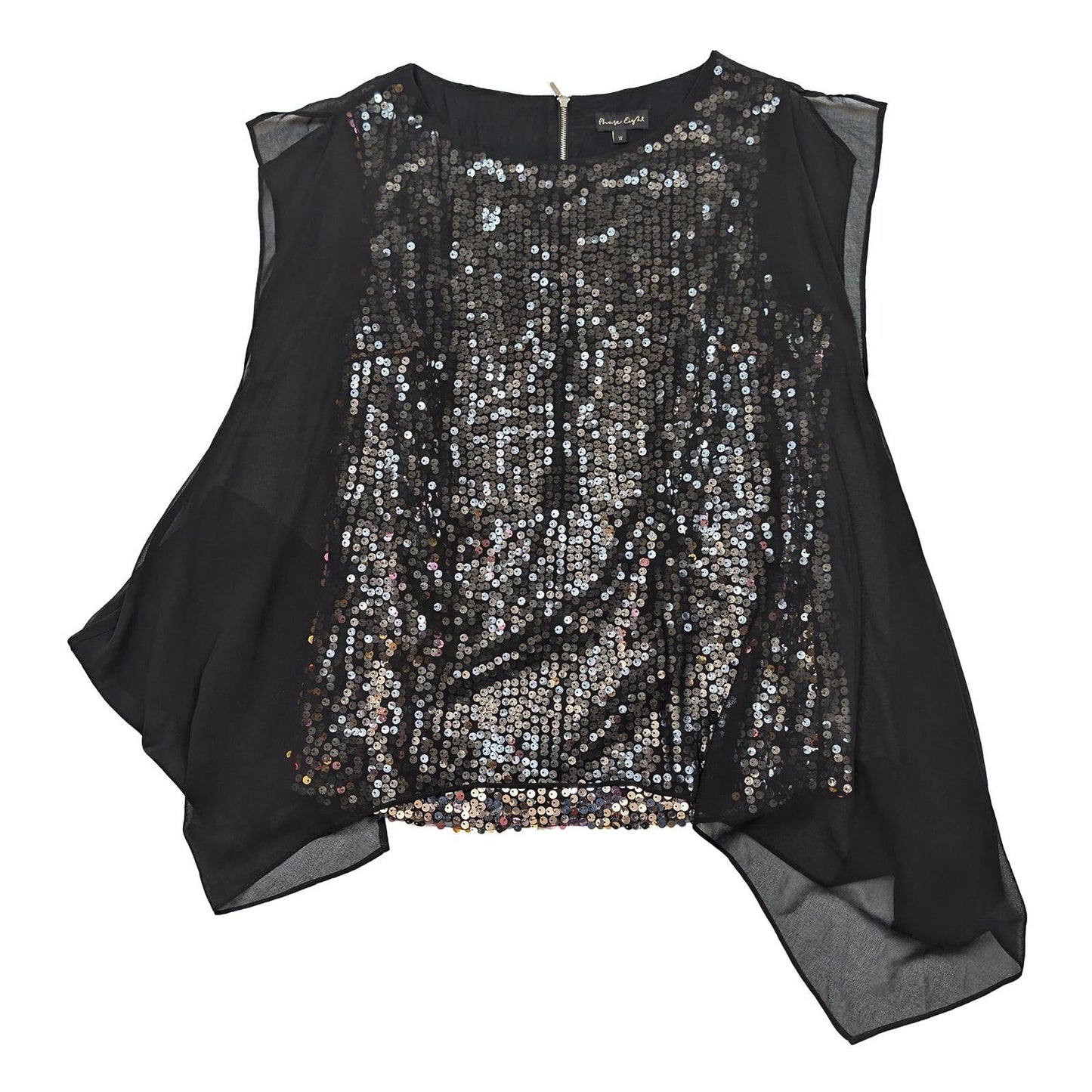 Phase Eight Sequin Top UK 14 Black Silver Batwing Overlay Party Blouse Zip Back by Phase Eight – | RewearableUK