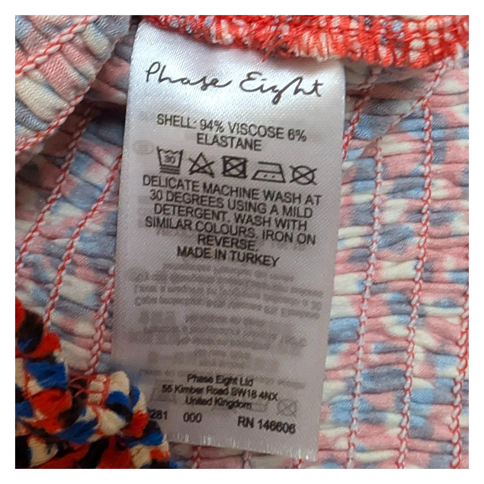 Phase Eight Shirred Top UK 10 Red Blue Abstract Puff Sleeve Square Neck Smocked by Phase Eight – | RewearableUK