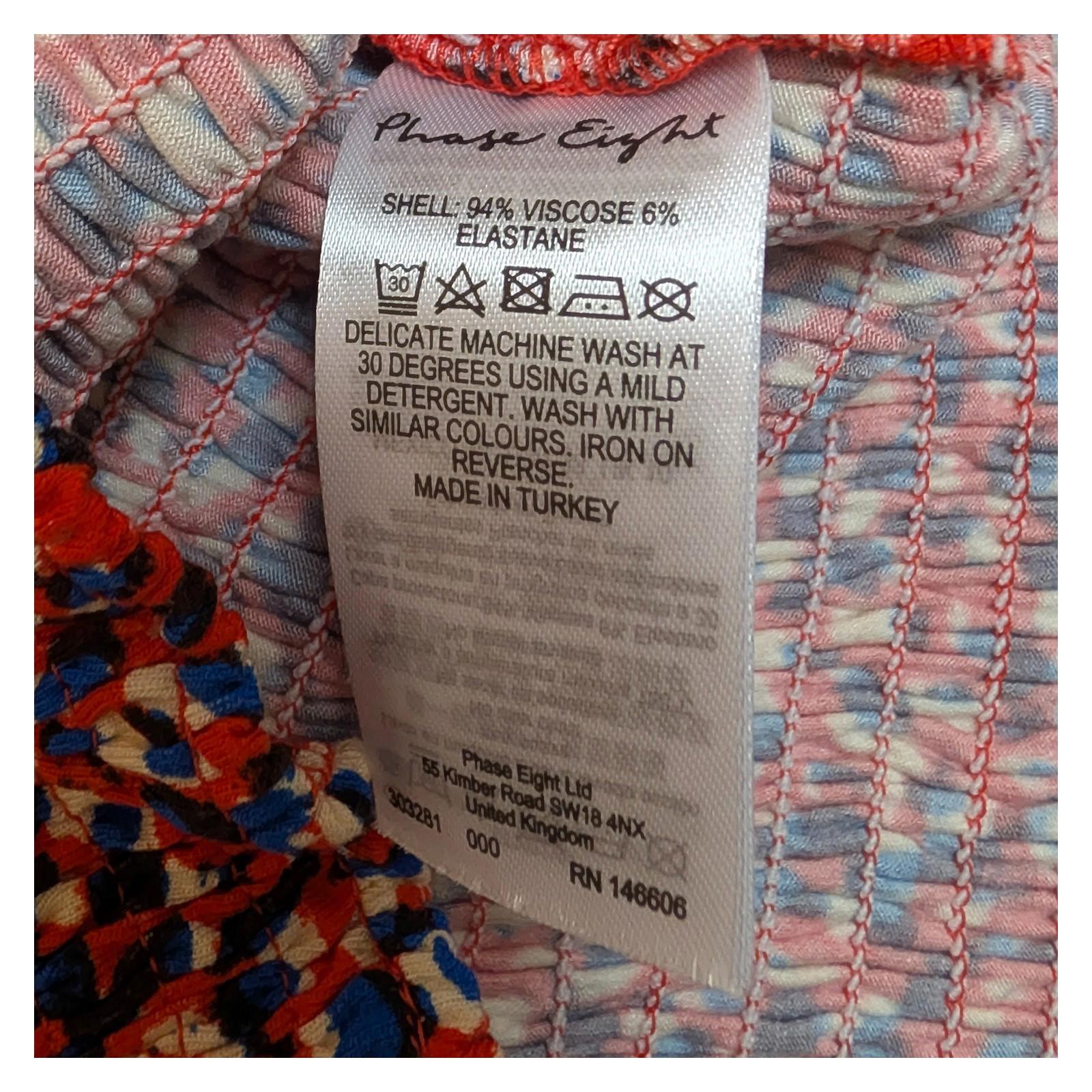 Phase Eight Shirred Top UK 10 Red Blue Abstract Puff Sleeve Square Neck Smocked by Phase Eight – | RewearableUK