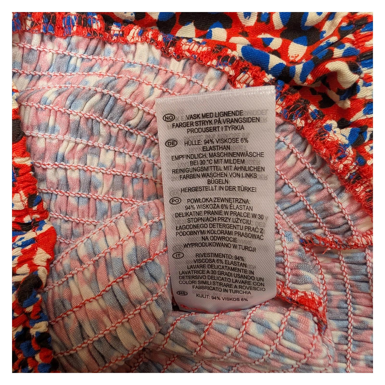 Phase Eight Shirred Top UK 10 Red Blue Abstract Puff Sleeve Square Neck Smocked by Phase Eight – | RewearableUK