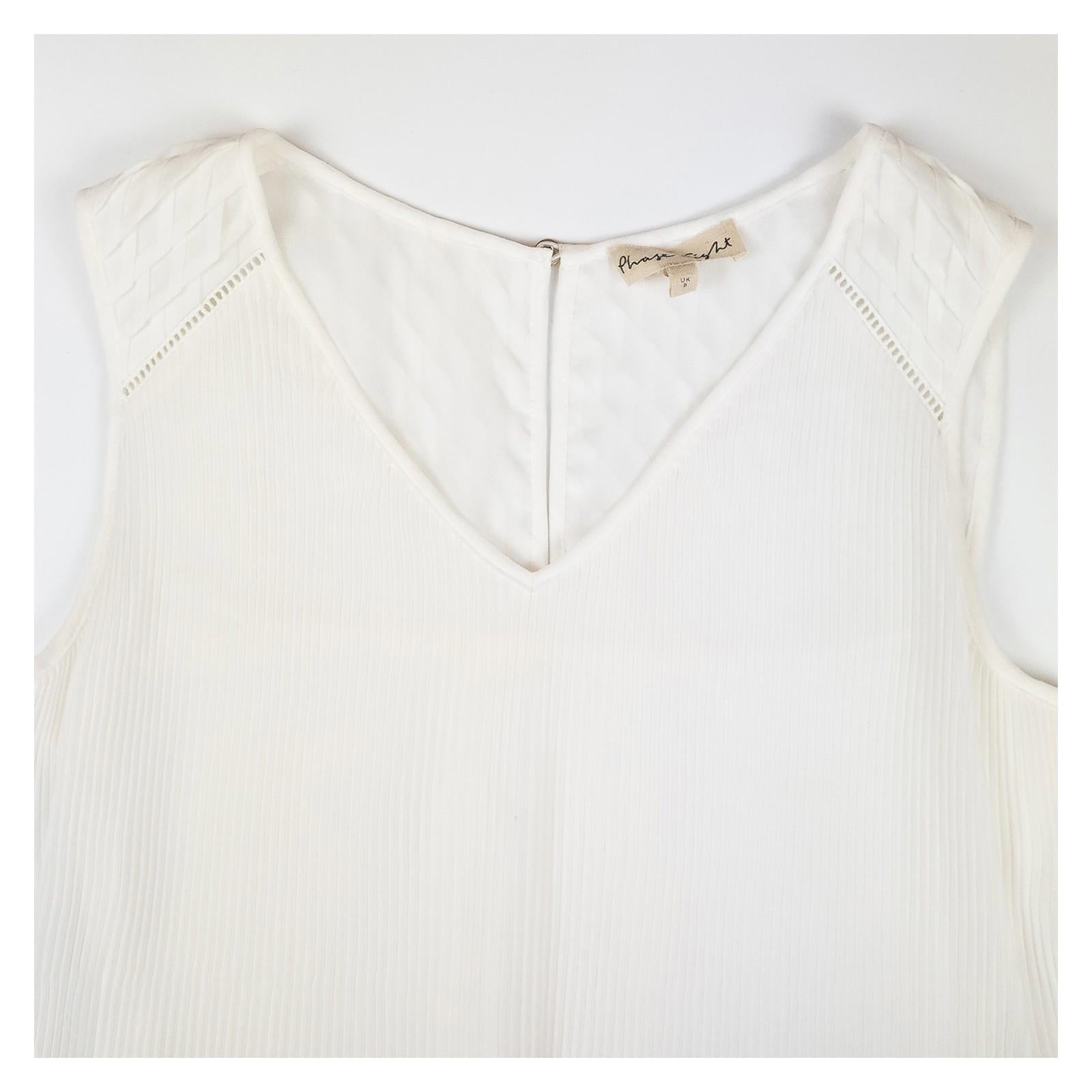 Phase Eight Top Blouse UK 8 White Plisse Pleated Sleeveless Layered Smart by Phase Eight – | RewearableUK