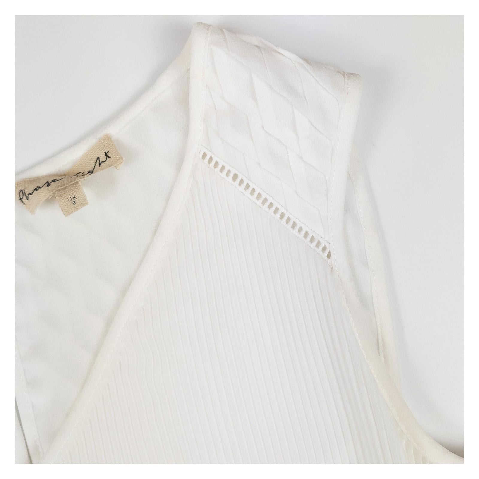 Phase Eight Top Blouse UK 8 White Plisse Pleated Sleeveless Layered Smart by Phase Eight – | RewearableUK