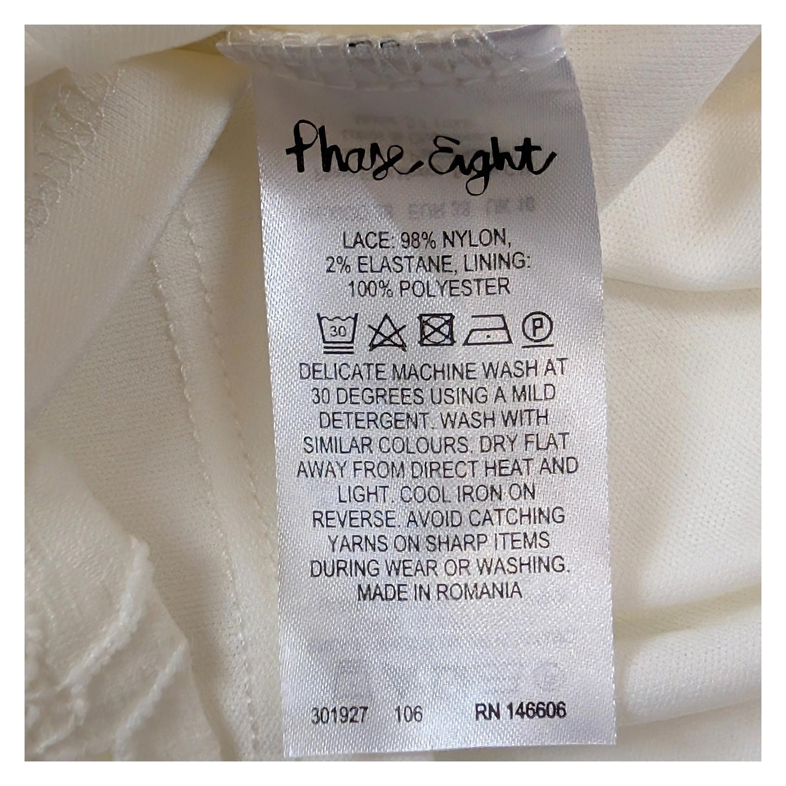 Phase Eight Top Size 10 White Floral Lace 3/4 Sleeve Stretch Lined Blouse by Phase Eight – | RewearableUK