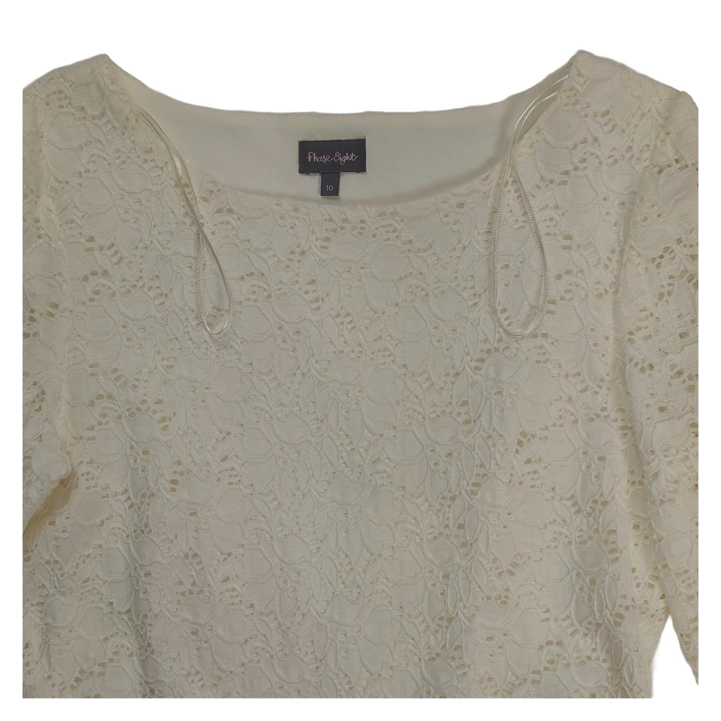 Phase Eight Top Size 10 White Floral Lace 3/4 Sleeve Stretch Lined Blouse by Phase Eight – | RewearableUK