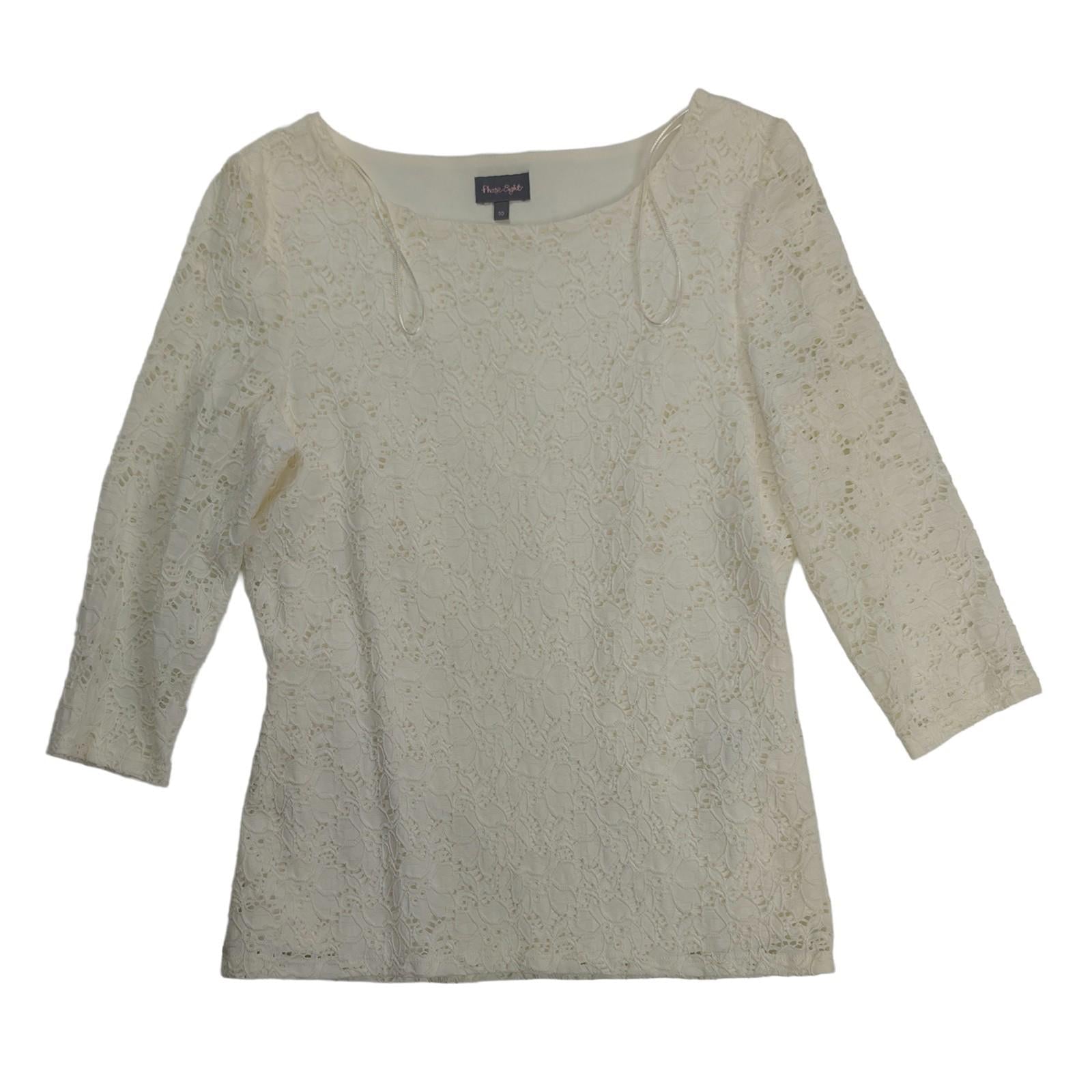 Phase Eight Top Size 10 White Floral Lace 3/4 Sleeve Stretch Lined Blouse by Phase Eight – | RewearableUK