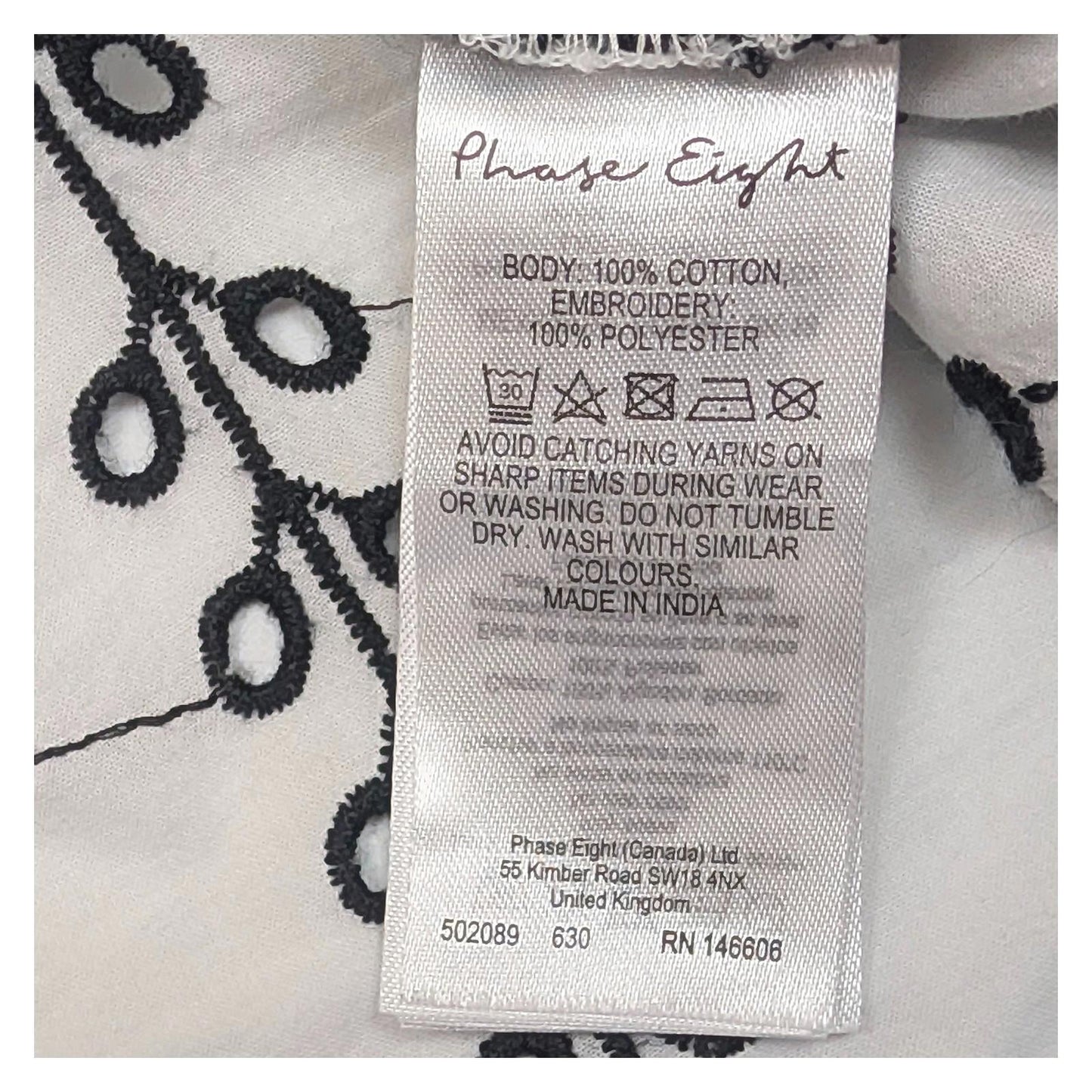 Phase Eight White Cotton Top Size UK 18 Black Embroidered Lace Boho Peasant Blou by Phase Eight – | RewearableUK