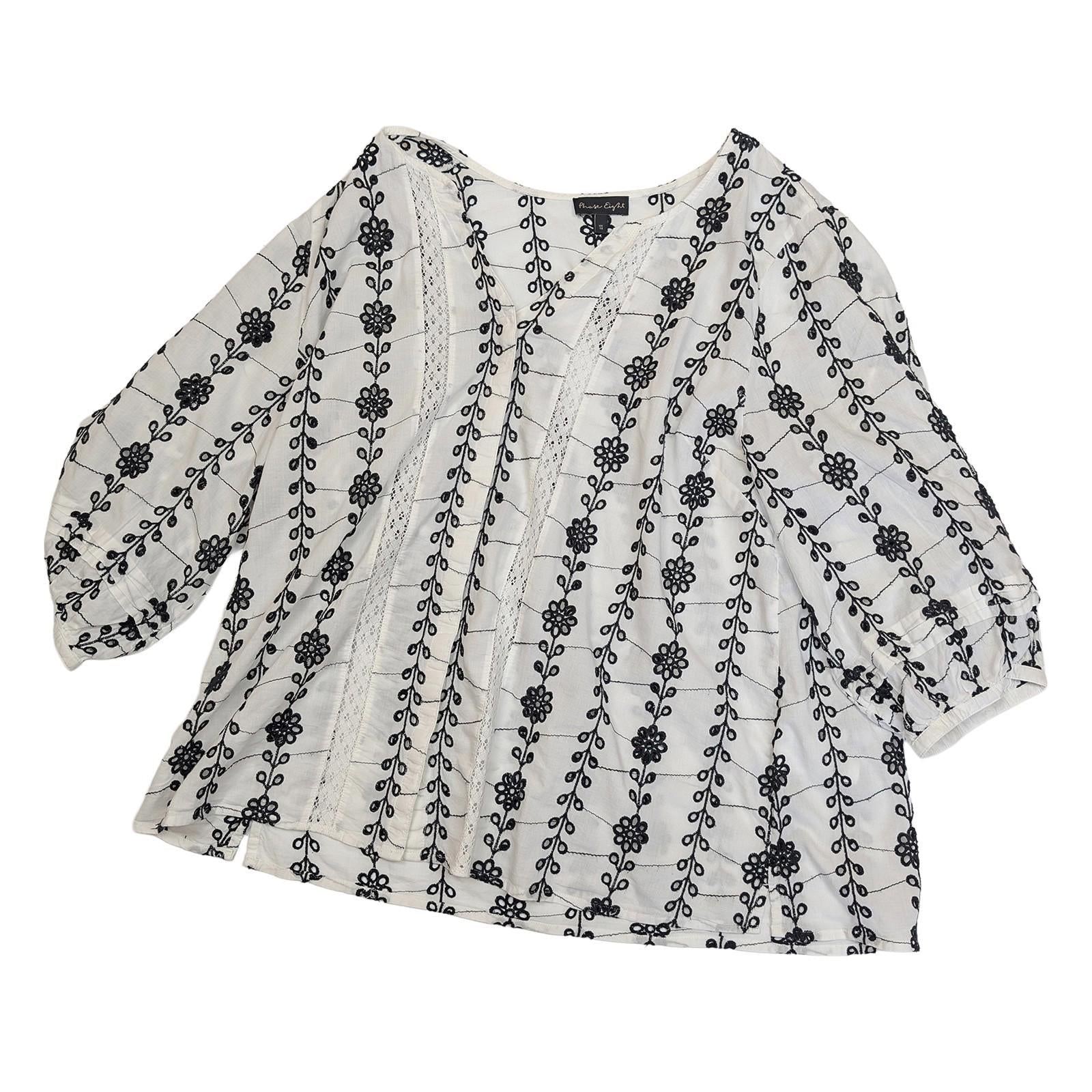 Phase Eight White Cotton Top Size UK 18 Black Embroidered Lace Boho Peasant Blou by Phase Eight – | RewearableUK