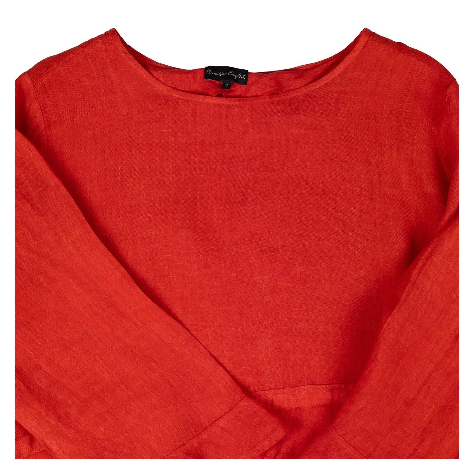 Phase Eight Woman Red Linen Top Size UK 14 Tunic Blouse Bell Sleeve Made Italy by Phase Eight – | RewearableUK