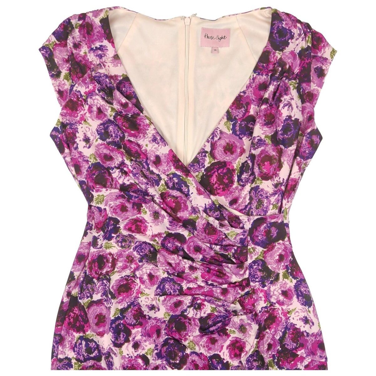 Phase Eight Womens Floral Dress UK 14 Pink Purple Ruched Occasion Midi by Phase Eight – | RewearableUK