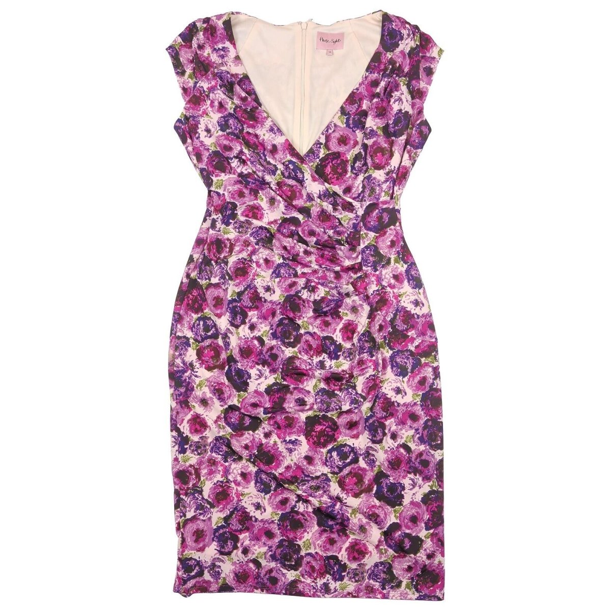 Phase Eight Womens Floral Dress UK 14 Pink Purple Ruched Occasion Midi by Phase Eight – | RewearableUK