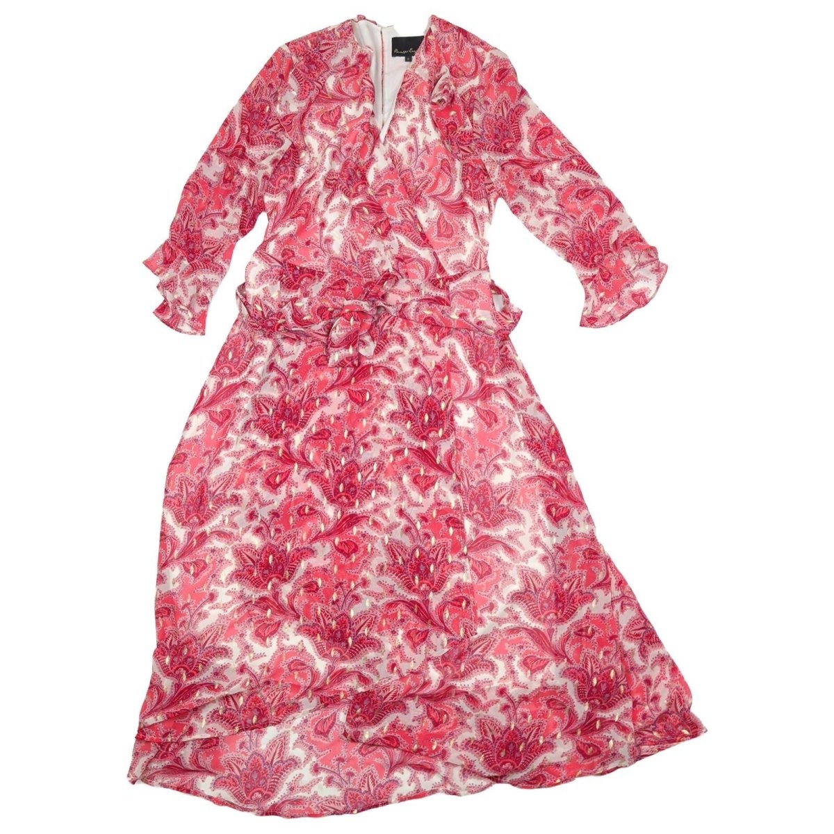 phase eight womens pink paisley print foil wrap ruffle midi dress size uk 14 by Phase Eight – | RewearableUK