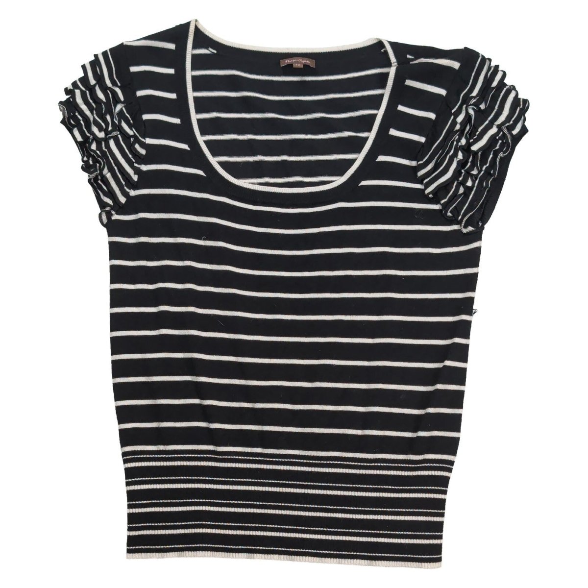 Phase Eight Women's Striped Knit Top UK 12 Black White Ruffle Sleeves – product photo 1 | RewearableUK