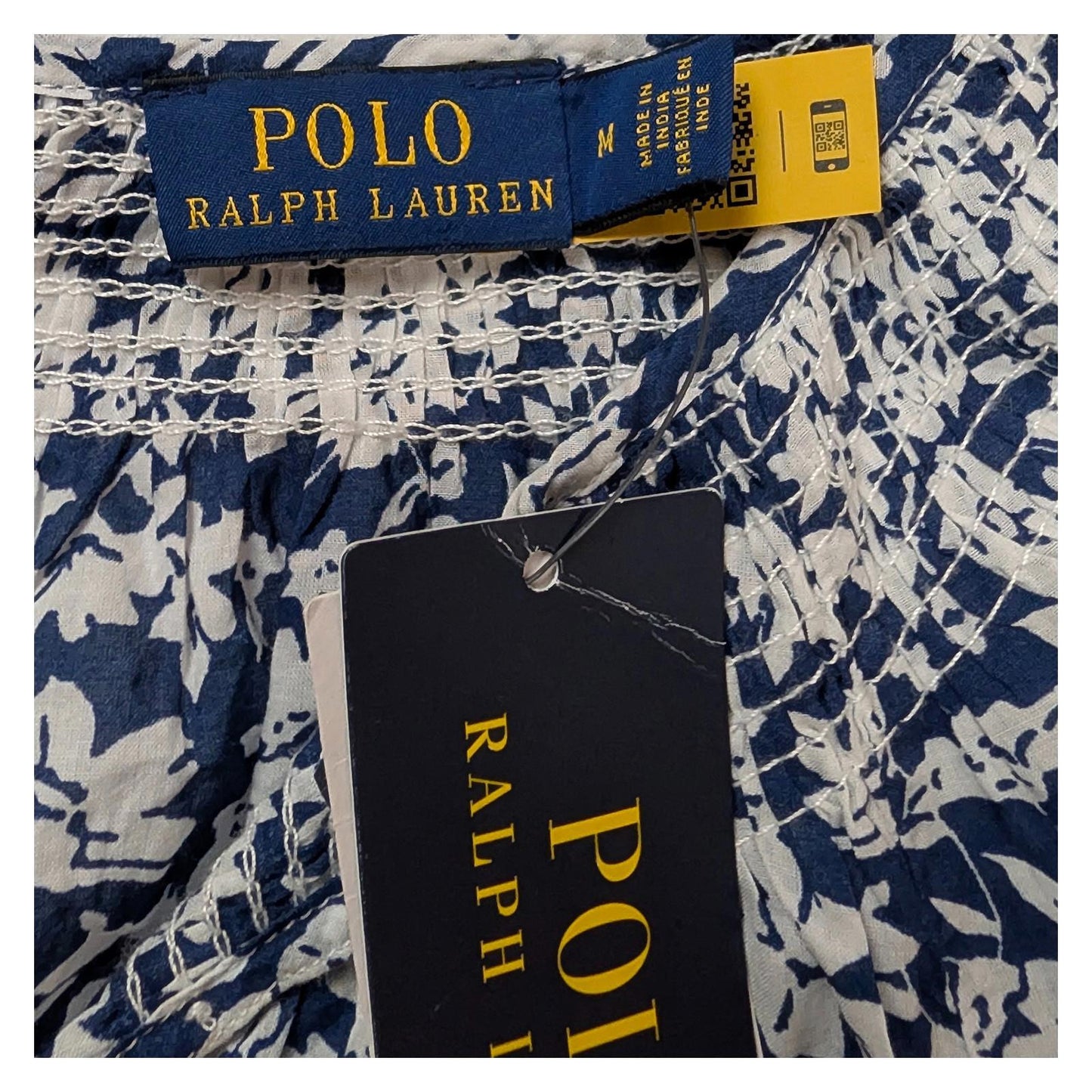 Polo Ralph Lauren Blouse Size M Blue White Floral Cotton Tie Neck NWT by Polo Ralph Lauren – blouse | RewearableUK