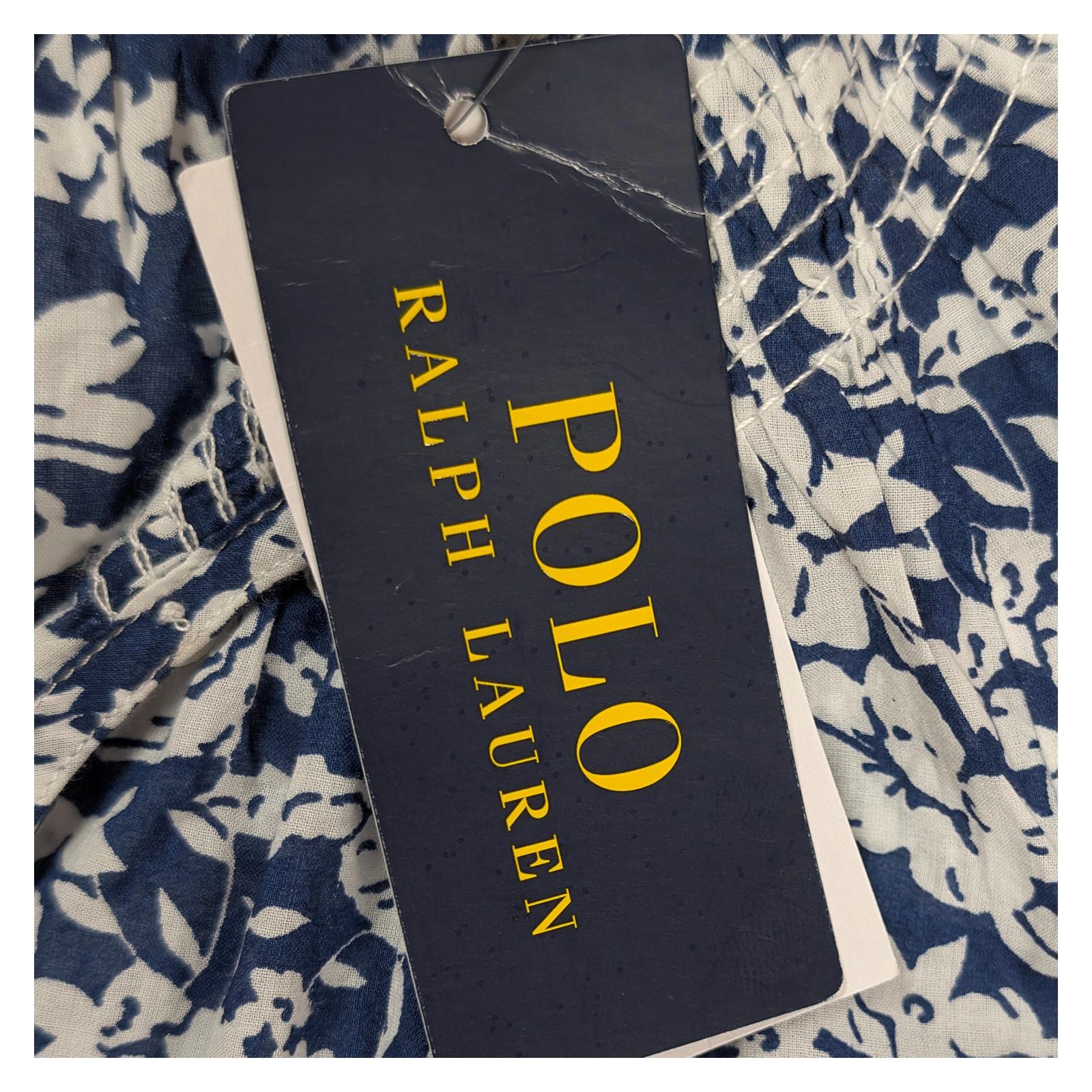 Polo Ralph Lauren Blouse Size M Blue White Floral Cotton Tie Neck NWT by Polo Ralph Lauren – blouse | RewearableUK