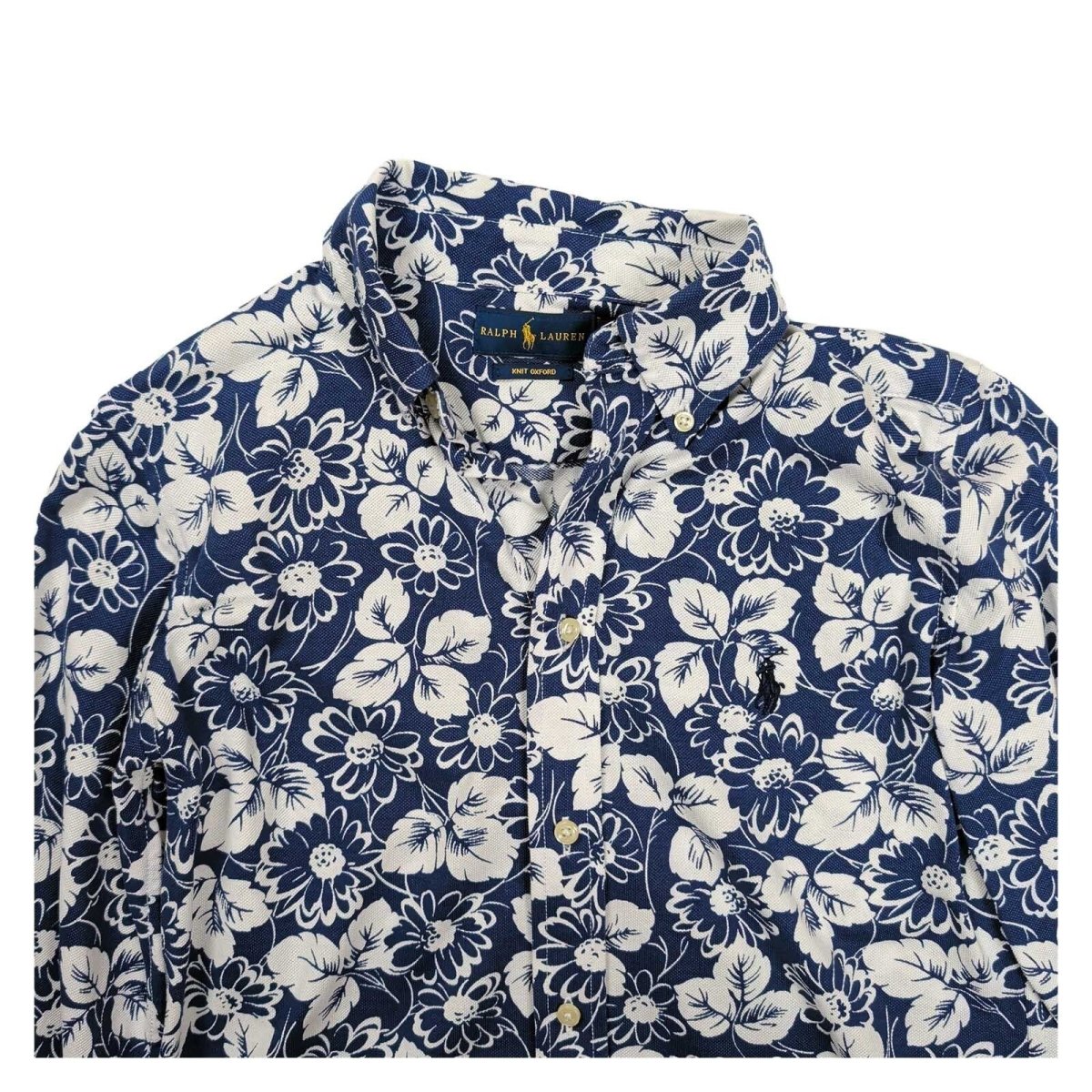 Polo Ralph Lauren Women's Knit Oxford Shirt M Blue White Floral Cotton Logo – product photo 2 | RewearableUK