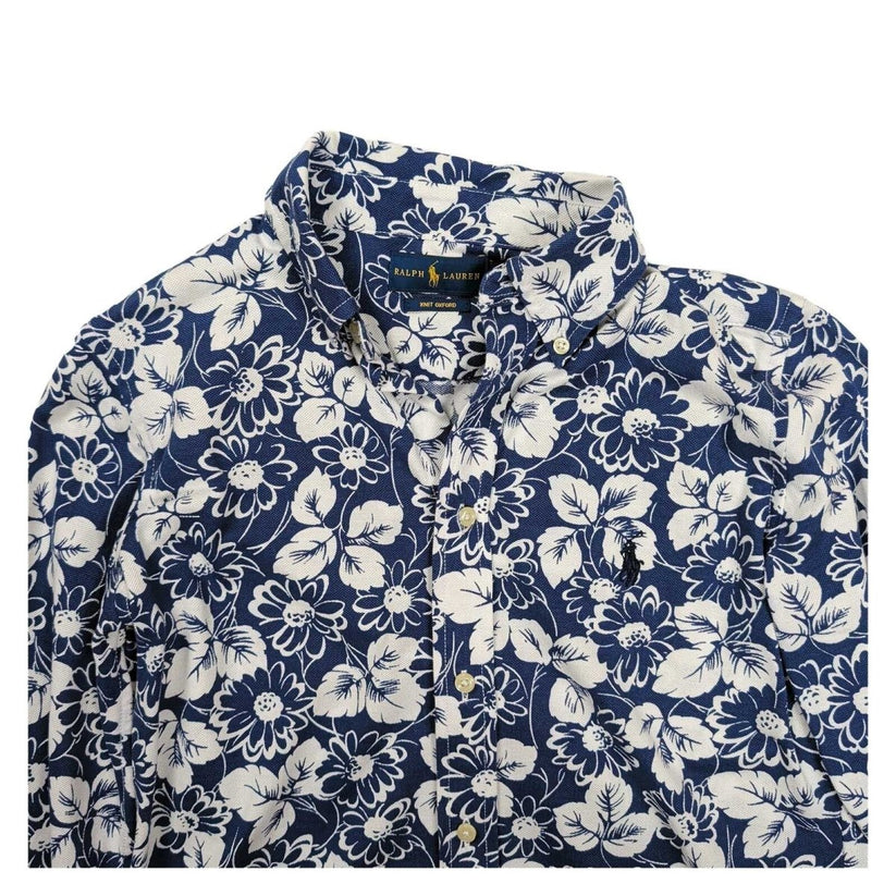 Polo Ralph Lauren Women's Knit Oxford Shirt M Blue White Floral Cotton Logo – product photo 2 | RewearableUK