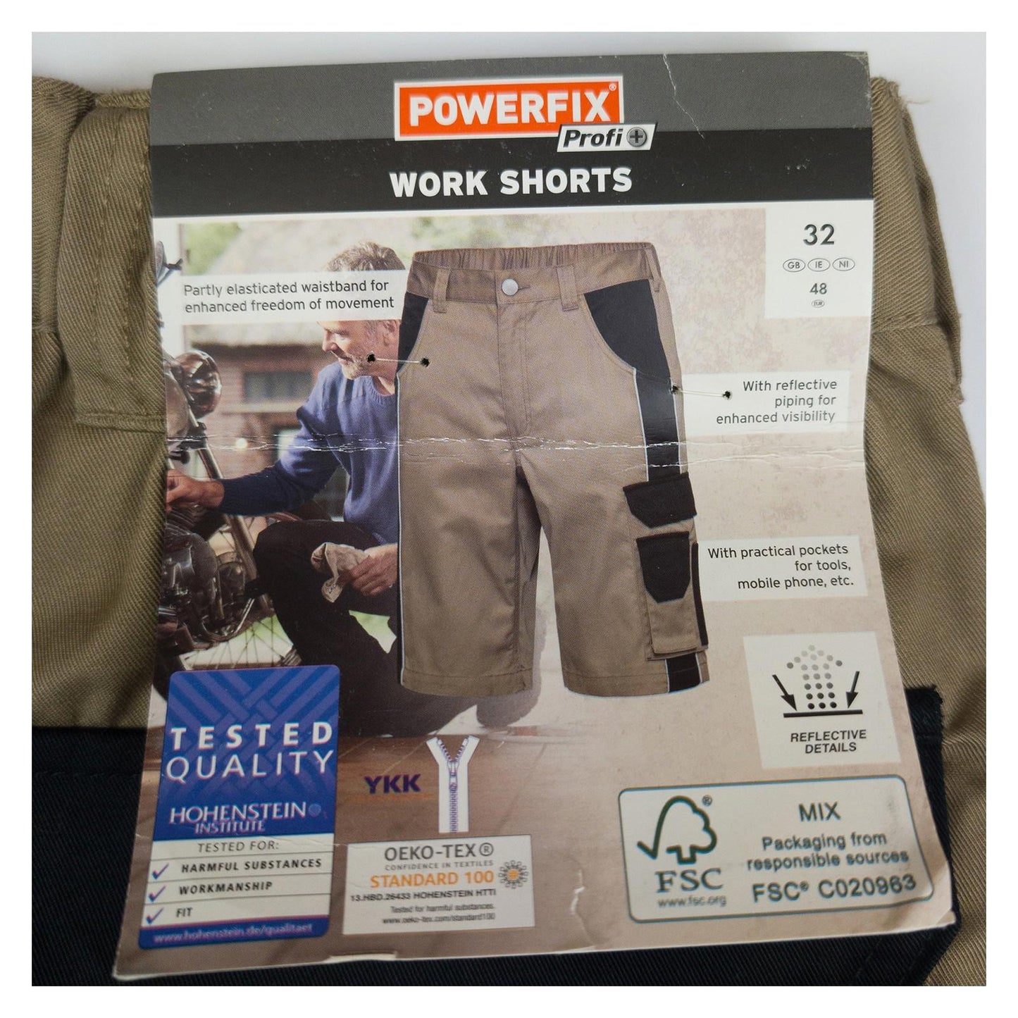 Powerfix Profi Work Shorts Beige Black 32 – New Reflective Pockets by Powerfix – | RewearableUK