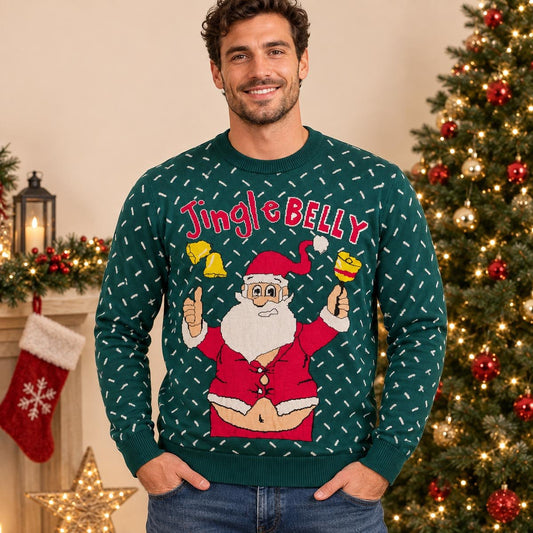 Primark Christmas Jumper 2XL Dark Green Jingle Belly Santa – product photo 1 | RewearableUK