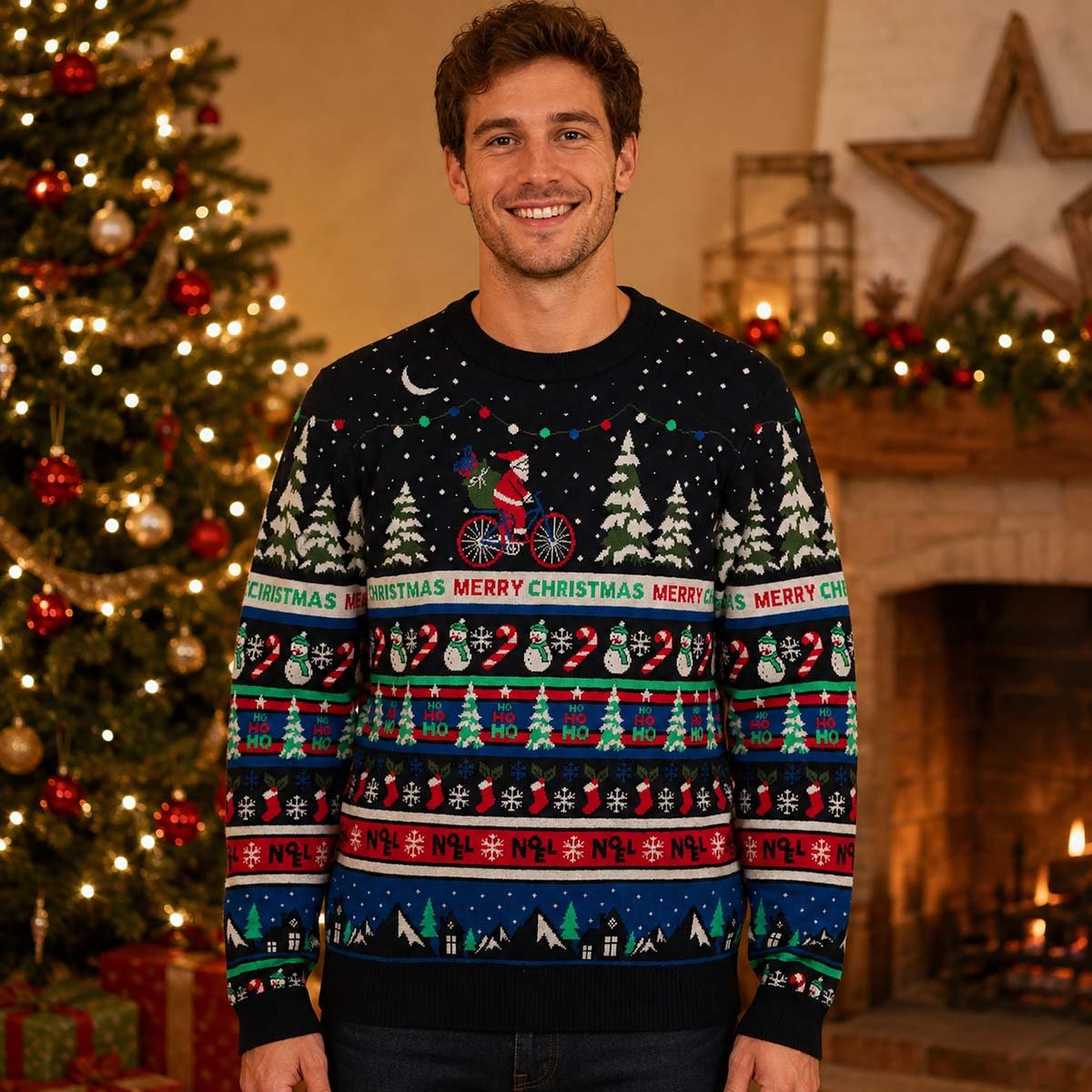 Primark Christmas Jumper Large Santa Bicycle Fair Isle NWT – jumper product photo 1 | RewearableUK
