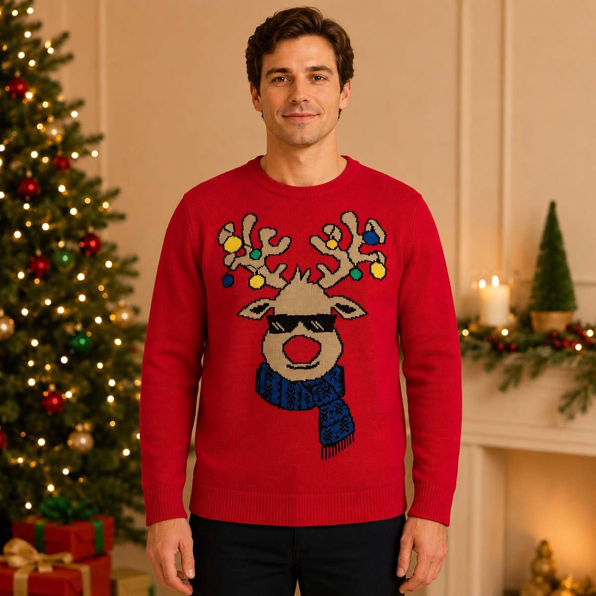 Primark Christmas Jumper XL Red Rudolph Reindeer Graphic – jumper product photo 1 | RewearableUK