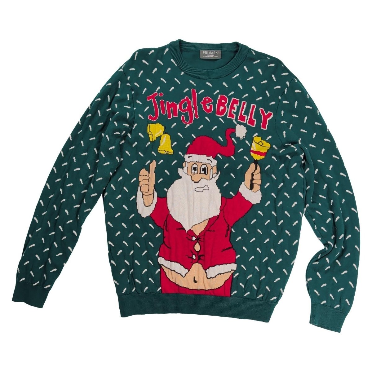 Primark Men's Christmas Jumper 2XL Green Jingle Belly Santa 100% Cotton Xmas – product photo 1 | RewearableUK