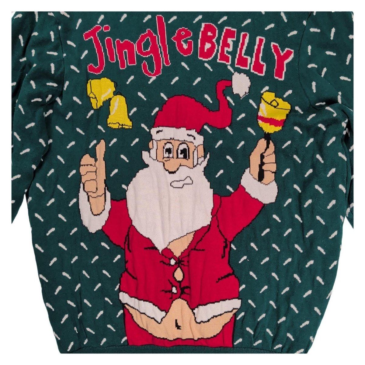 Primark Men's Christmas Jumper 2XL Green Jingle Belly Santa 100% Cotton Xmas – product photo 2 | RewearableUK