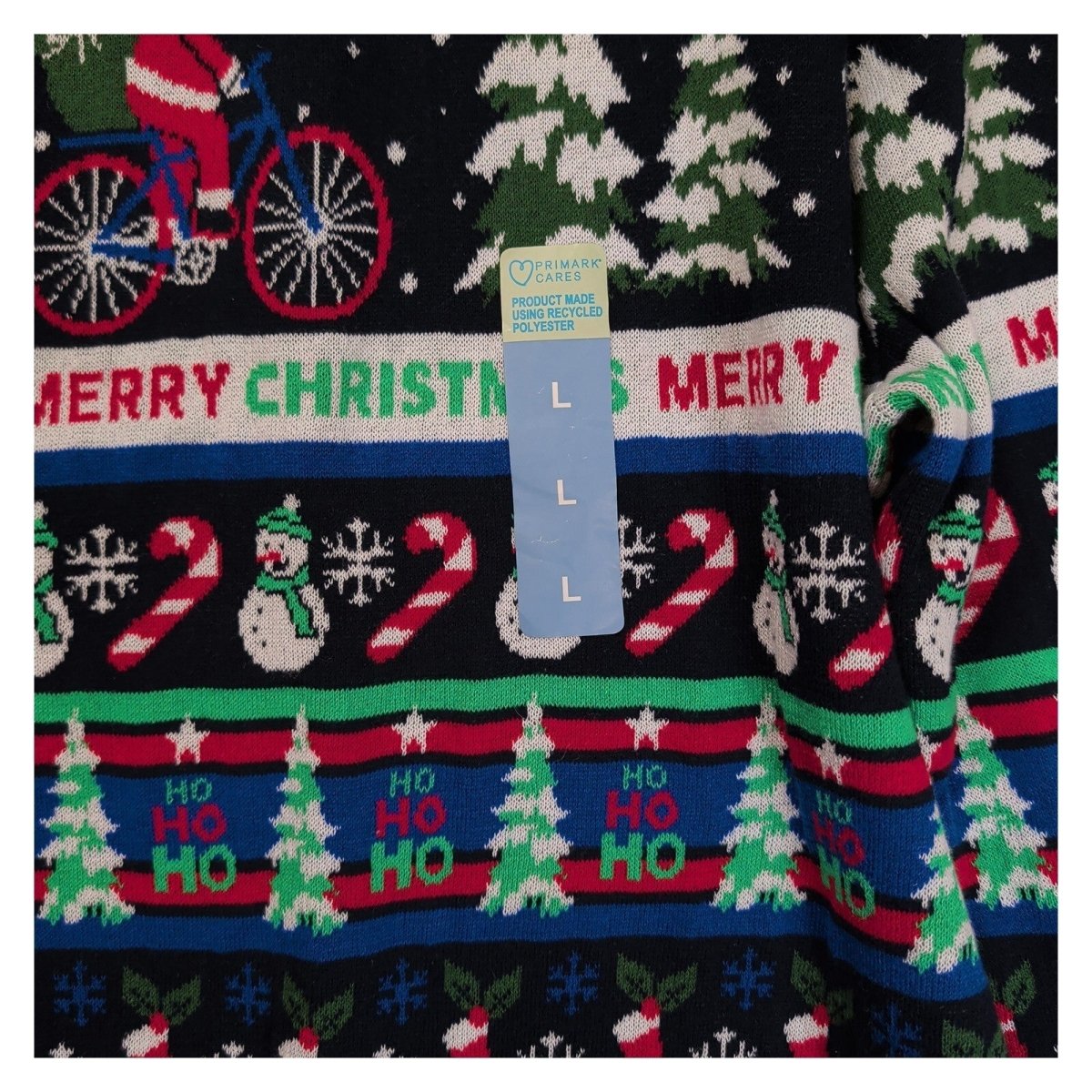 Primark Men's Christmas Jumper Large Santa Bicycle Fair Isle Knit NWT – product photo 3 | RewearableUK