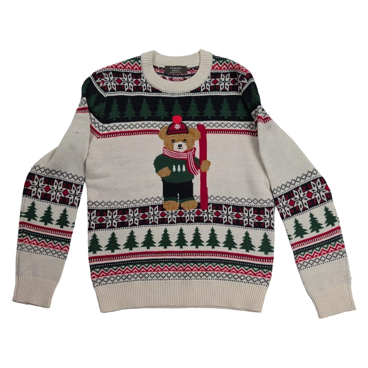 Primark Men's Christmas Jumper M Cream Ski Teddy Bear Fair Isle Xmas Sweater – product photo 1 | RewearableUK