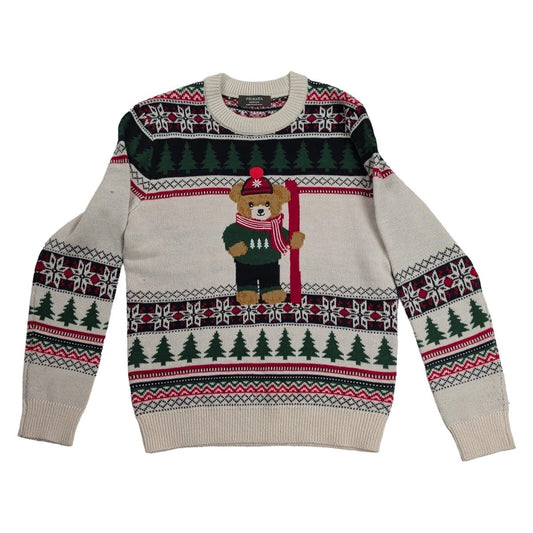 Primark Men's Christmas Jumper M Cream Ski Teddy Bear Fair Isle Xmas Sweater – product photo 1 | RewearableUK