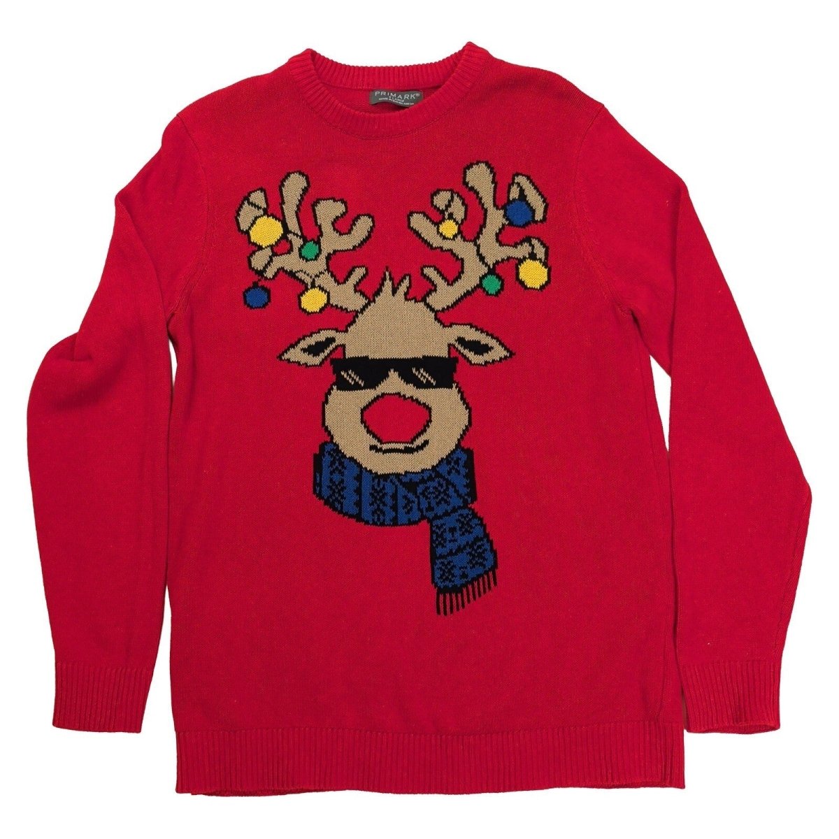 Primark Men's Christmas Jumper XL Red Rudolph Reindeer Graphic Xmas Sweater – product photo 1 | RewearableUK