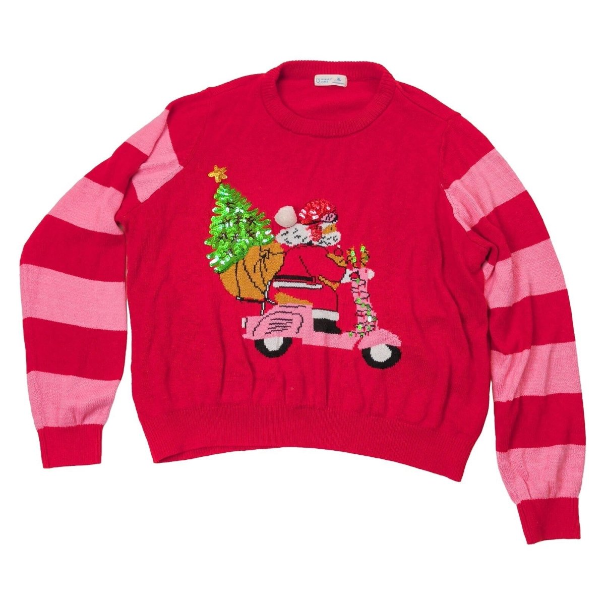Primark Womens Santa Scooter Christmas Jumper XL Red Pink Sequin – product photo 1 | RewearableUK
