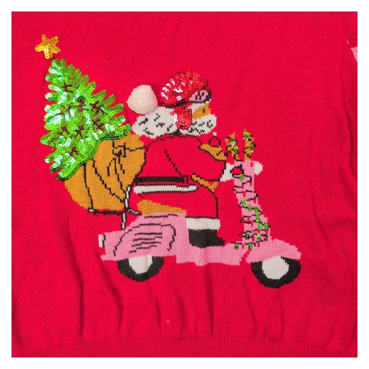 Primark Womens Santa Scooter Christmas Jumper XL Red Pink Sequin – product photo 2 | RewearableUK
